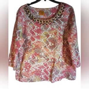 Ruby Rd 95% Cotton Stretchy Bead Detail Womens Top Size XL Beachy Office Party